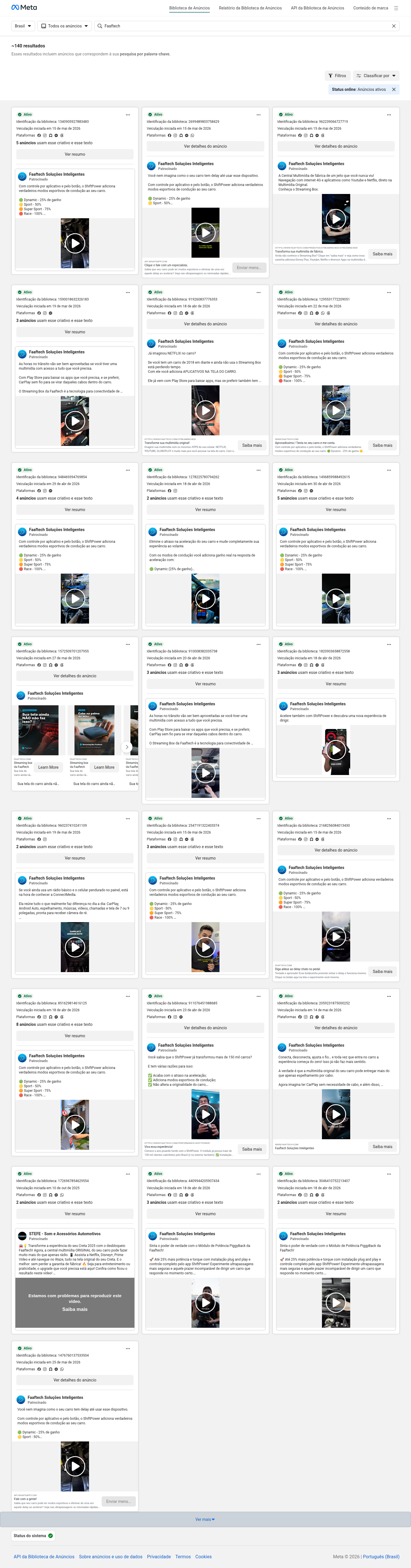 Print da Biblioteca de Anúncios da Meta com resultados para Faaftech.